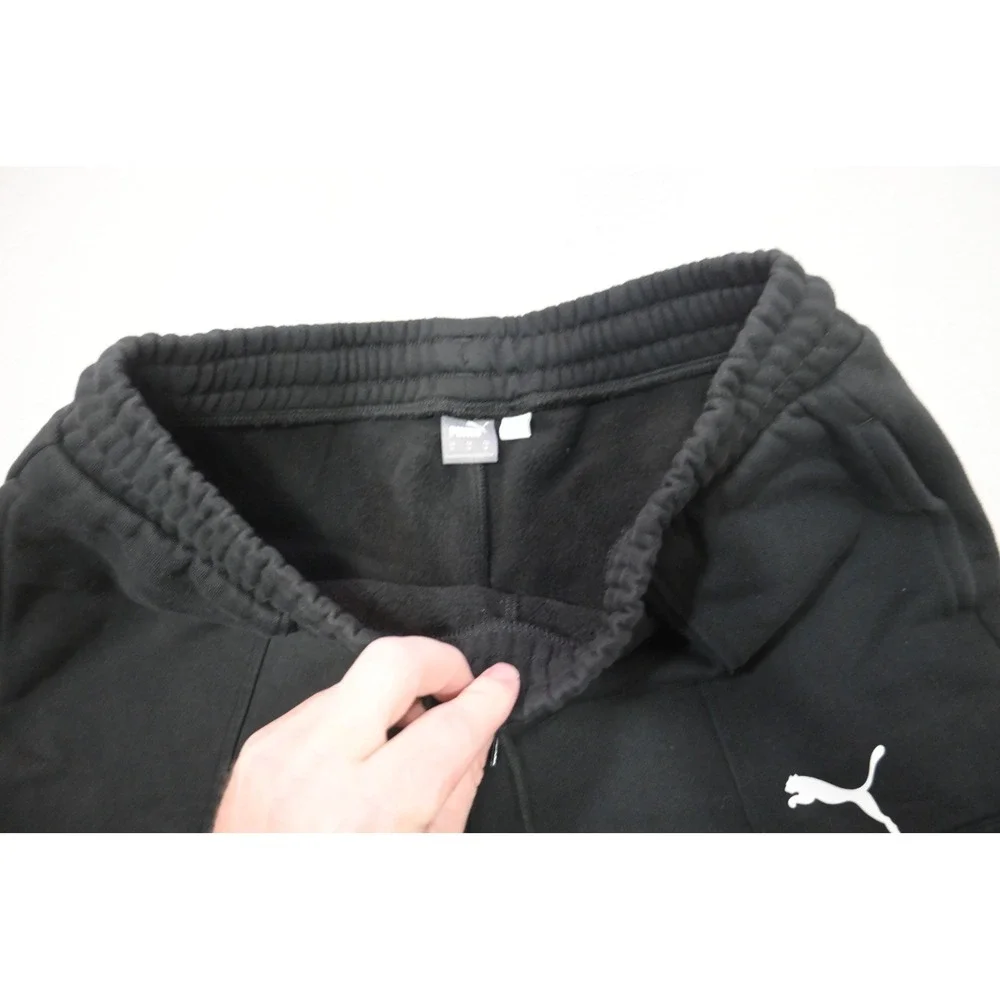 Puma Sweatpants Mens Size Medium Black Fleece Cotton Blend Joggers Tapered EUC‎